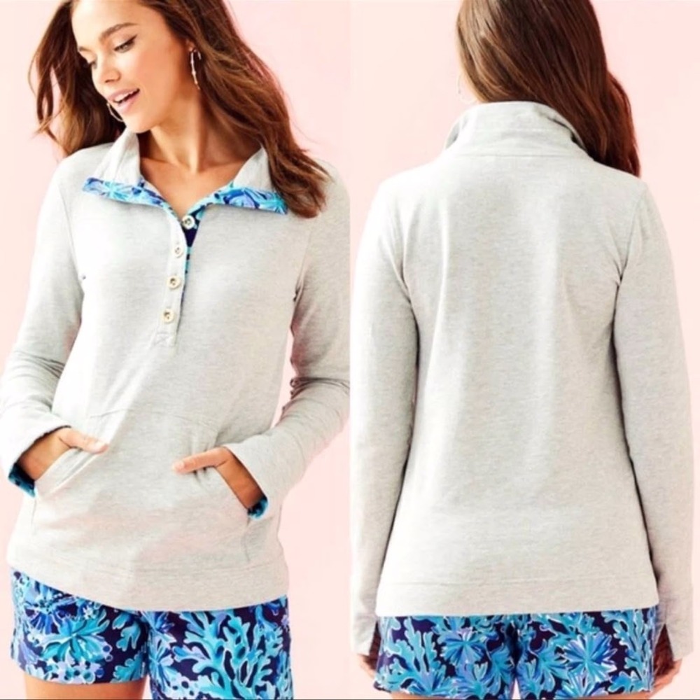 Lilly‎ Pulitzer UPF 50+ LANDLEY Popover XS Green Blue Athleisure Preppy Sweater